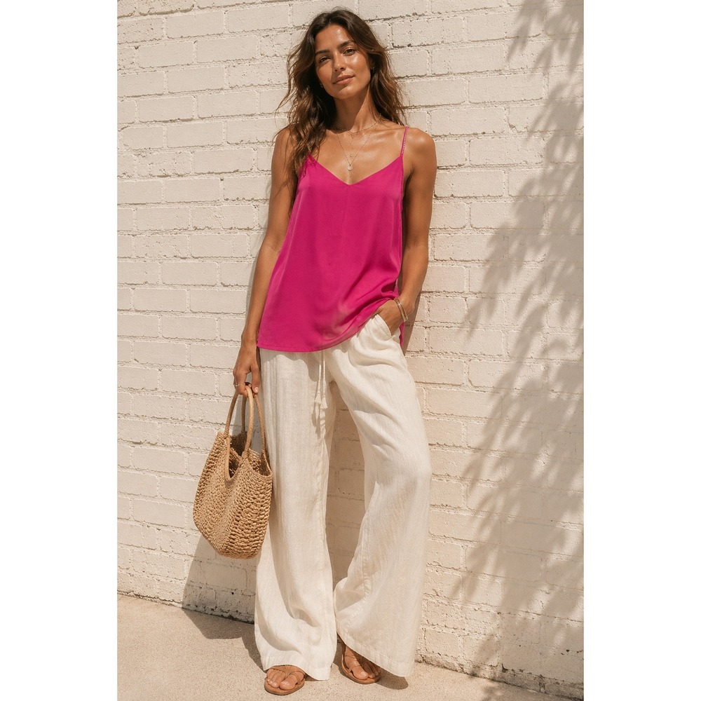 Nicole Miller Pink Satin Rhinestone Strap V-Neck Camisole Tank Top Y2K XL